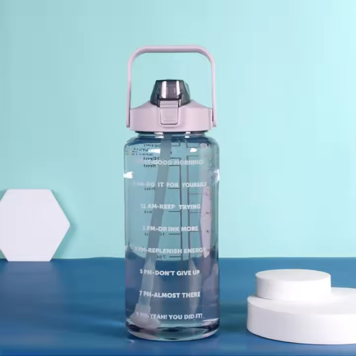 Botella De Agua Portátil De 2L Con Palanca Y Marca De Tiempo Para Deportes Al Aire Libre Y Fitness Juguete De Bebida Ecológico Reutilizable - 1