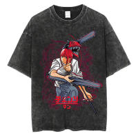 Camiseta Vintage Washed Chainsaw Man Anime Para Hombres Harajuku Oversize Tee Algodón Moda Streetwear Unisex Tops Ajustable - details 11