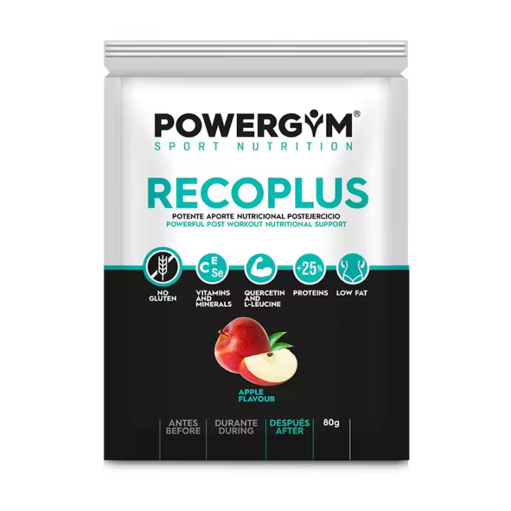 POWERGYM PACK DE 5 -  RECOPLUS 80 g Sabor APPLE Suplemento Recuperador Postejercicio – Recuperador completo con hidratos de carbono, proteínas, aminoácidos, vitaminas y minerales - 1