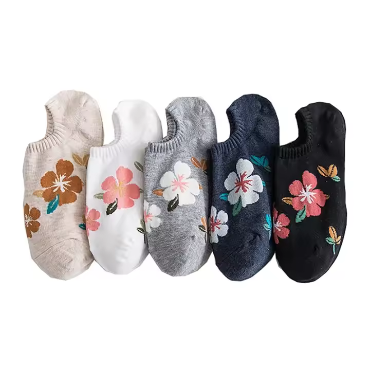 5 Pares De Calcetines De Flor Para Mujer Estilo Harajuku Kawaii Invisible No Show De Poliéster Y Acrílico Moda Coreana - 1