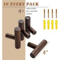 Paquete de 4 ganchos de ropa de madera montados en la pared, clavijas de ropa de madera simples naturales montadas en la pared vintage solo organizador percha de ropa de madera percha - details 2