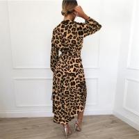 New Fashion Autumn Winter Women's Leopard Print Dress V-Neck High-Waisted Asymmetrical Skirt Casual Ankle-Length Chiffon Dress - details 13