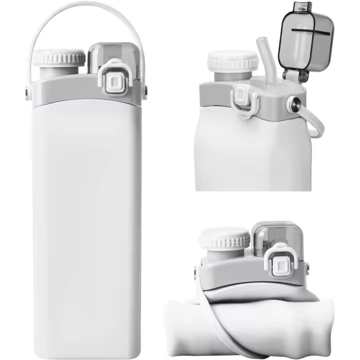 Botella de agua de silicona de 600 ml con pajita, reutilizable, a prueba de fugas, deportiva y sin. - 1