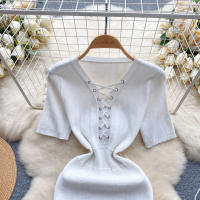 Vestido Bodycon Elegante De Encaje Frontal REALEFT Para Mujer Verano 2024 Nuevo Estilo Vintage Slim V-Neck Longuerza Mini - details 15