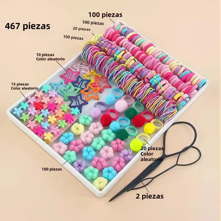 Juego De Accesorios Para El Cabello De Niñas: Horquillas Elásticas Y Gruesas Pinzas De Cabello Scrunchies Y Bandas Elásticas Para Colas De Caballo Y Peinado - 1