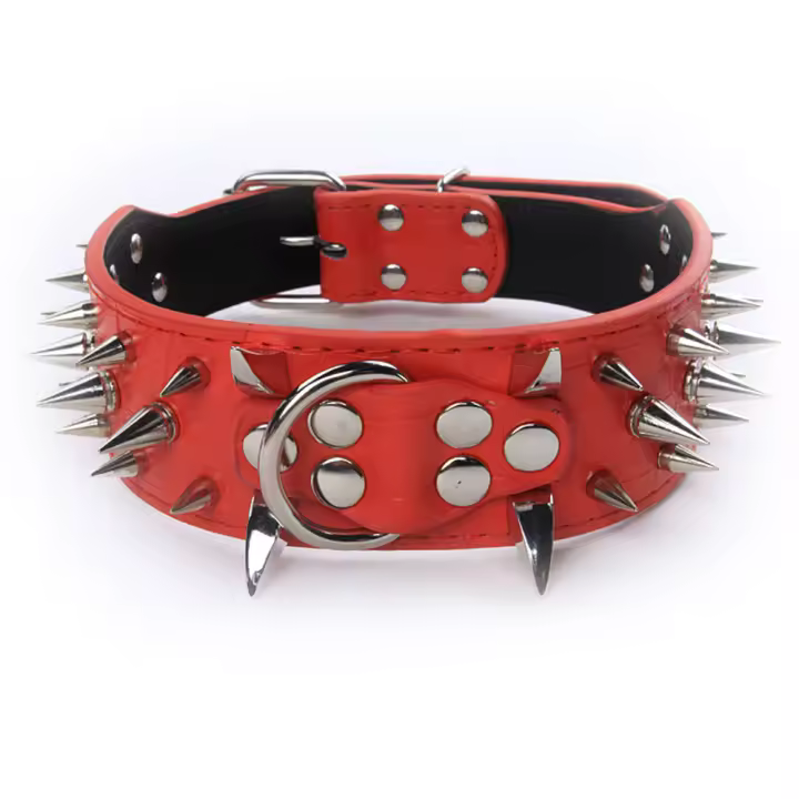 Ancho de cuero de lujo Apilado Pico tachonado collar de Perro, Perros collar antimordedura - 1