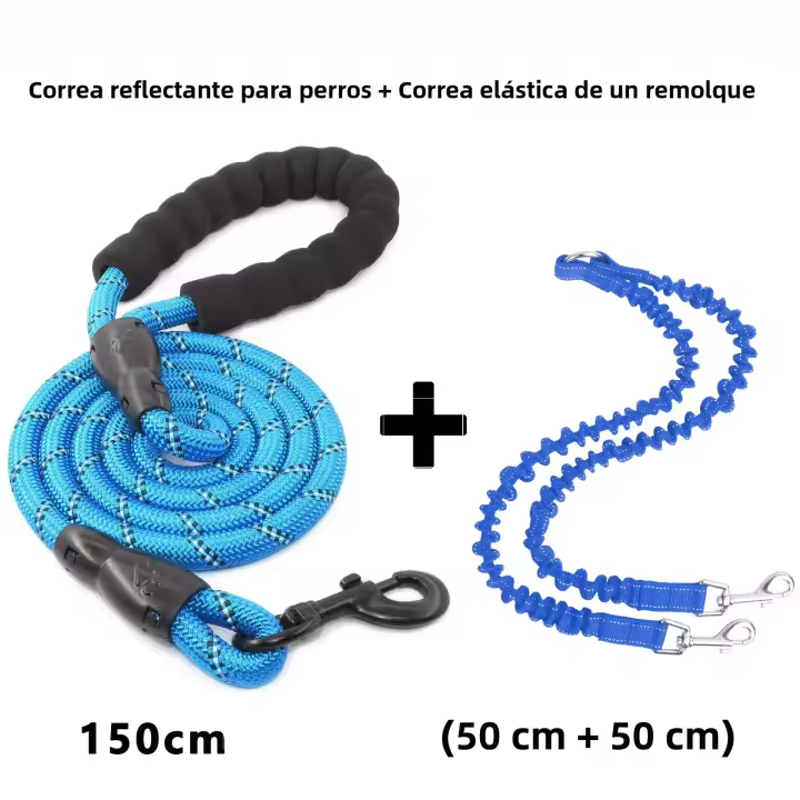 Correa Doble Para Dos Perros Con Sujeción De 360 Grados Y Absorción De Impactos Correa Elástica Retroiluminada Para Paseos Sin Atascos - 1