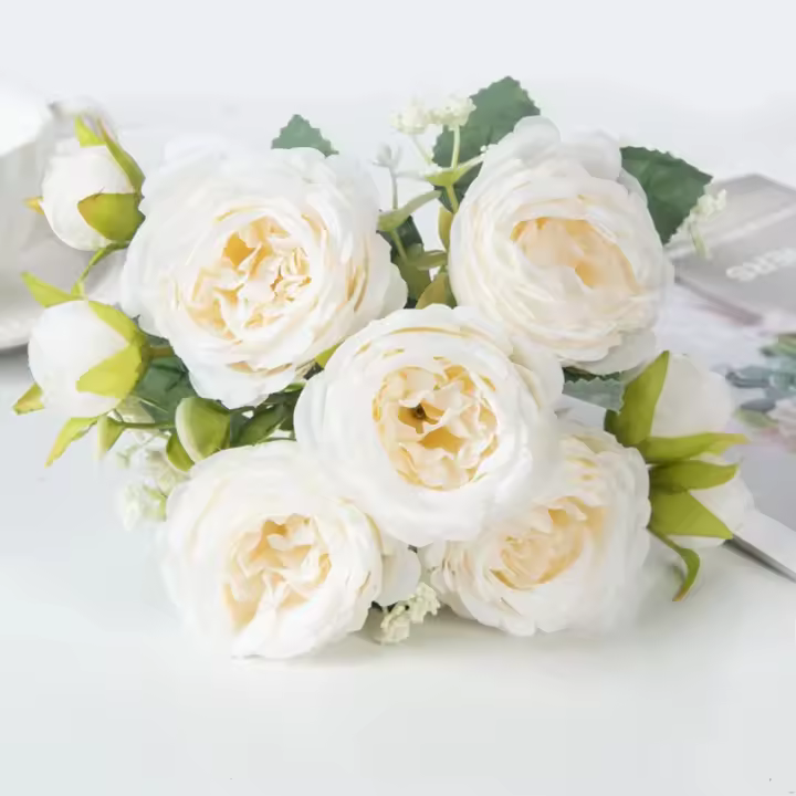  Flores Artificiales De Seda Blanca Peonía Para Decoración De Hogar Vaso Navidad Boda Accesorios De Fiesta Uso En Arreos Y Coronelas - 1