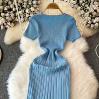 Vestido Largo Elegante Tejido Para Mujer Verano V Cuello Suelto Botones Bodycon Midi Fiestas Oficina Vestidos De Mujer - details 7
