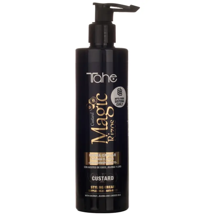 Tahe Magic Rizos Crema capilar de fijación antiencrespamiento Custard para cabello rizado u ondulado, 300 ml - 1