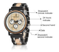 Reloj De Cuarzo Para Hombre BOBO BIRD De Madera Lujo Estilo Militar Con Cronógrafo Y Caja De Madera Relogio Masculino - details 9