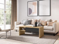 Skraut Home - Mesa de Centro Elevable - Mesa Auxiliar Salón Comedor - 110x50x45 cm - Mesa de Comedor - Estilo Moderno - Color Roble y negro - dimensiones con la bandeja elevada 110x50x56cm - details 2