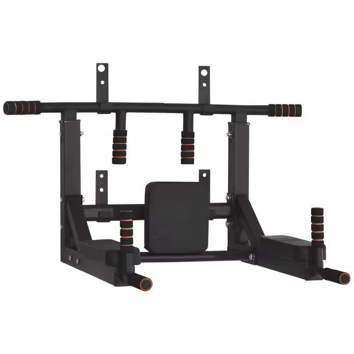 HOMCOM Barra de Dominadas de Pared con Almohadillas Barra de Pull Up de Acero Multifuncional para Fitness Entrenamiento en Casa Adultos Carga Máx. 120 kg 93x72x48 cm Negro - 1