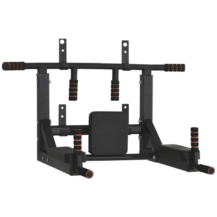 HOMCOM Barra de Dominadas de Pared con Almohadillas Barra de Pull Up de Acero Multifuncional para Fitness Entrenamiento en Casa Adultos Carga Máx. 120 kg 93x72x48 cm Negro - 1