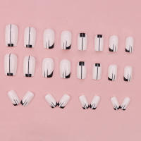 Kit De Uñas Postizas De Presión Para Mujeres Y Niñas 24 Piezas Juego De Uñas Postizas Cortas Cuadradas Con Diseño De Flores Geométricas Y Brillo Moda Oficina - details 8