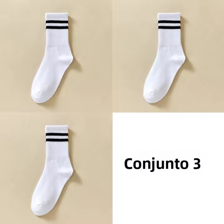 FINETOO Calcetines De Algodón Unisex Estilo Harajuku Para Parejas Skateboard 3 Rayas Colores Sólidos Negro Blanco Casual - 1