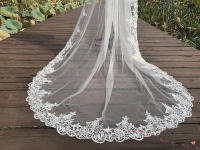 Velo De Novia De Encaje Largo De Catedral BABYONLINE Elegante Túnel De Boda En Blanco Y Blanca Sola Capa Accesorios De Novia Para Mujer - details 4