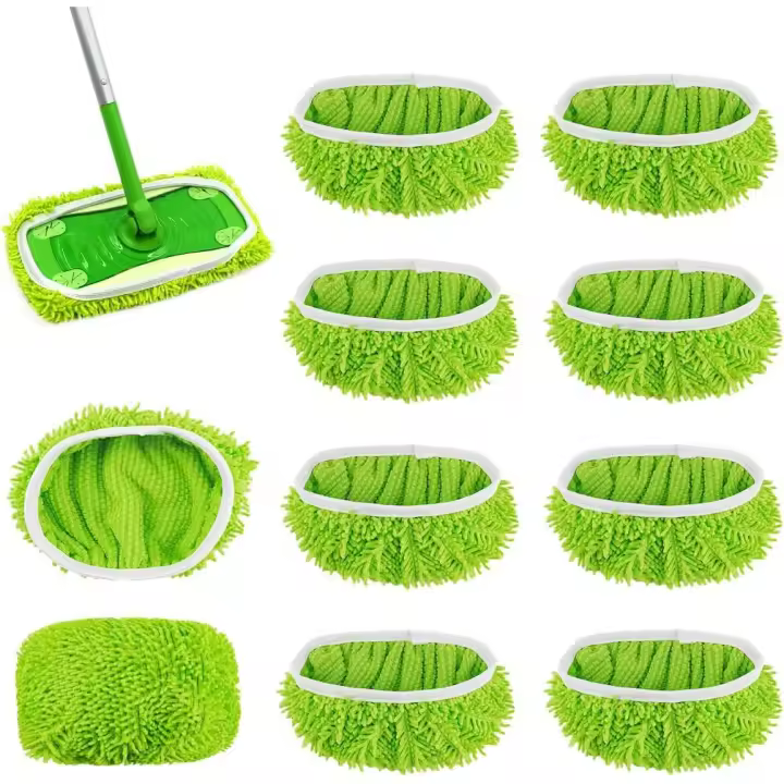 10 paños de limpieza para suelos - compatibles con Swiffer - Para mopa Sweeper - uso húmedo y seco - paños de fregona - paños húmedos reutilizables para todo tipo de suelos - verde - 25 x 11,5 cm - 1