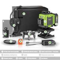 Nivel Laser Profesional 16 Líneas 4D, Automático 360°, Niveles Láser Autonivelantes, Niveles Horizontales y Verticales Herramientas, Con batería de 3,7 V 4800 mAh - details 2