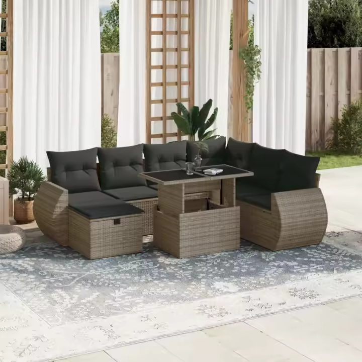 vidaXL Set de sofás de jardín y cojines 8 piezas ratán sintético gris - 1