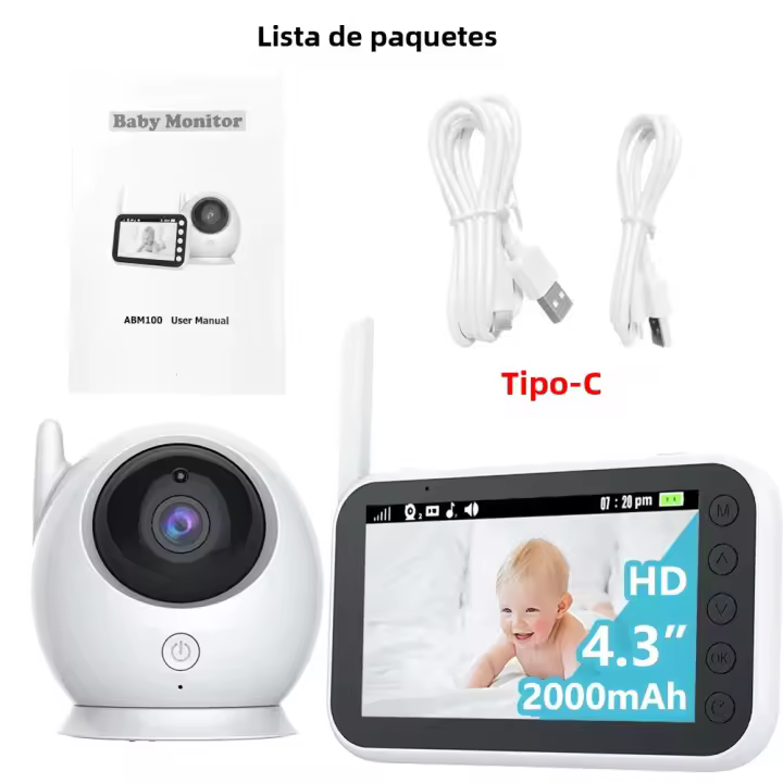 Monitor De Bebé Con Cámara Y Audio Bidireccional 4.3 Pulgadas Batería De 2000mAh Visión Nocturna Automática Seguridad Infantil - 1