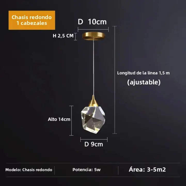 Lámpara Colgante De Cristal K9 Lujo Para Comedor Y Sala De Estar Luz LED Decorativa Para Dormitorio Café Bar 2 Años De Garantía - 1