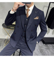 Traje Tres Piezas De Calidad Alta Con Rayas Y Color Sólido Estilo Coreano Traje Slim-fit Con Chaleco Y Pantalones Para Hombres - details 21