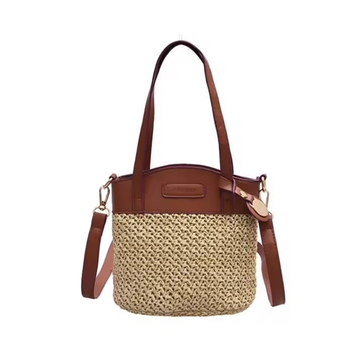 Bolso de hombro de estilo de playa hecho a mano de mujer vintage con correa crossbody y patchwork pu material bolso de diseñador - 1