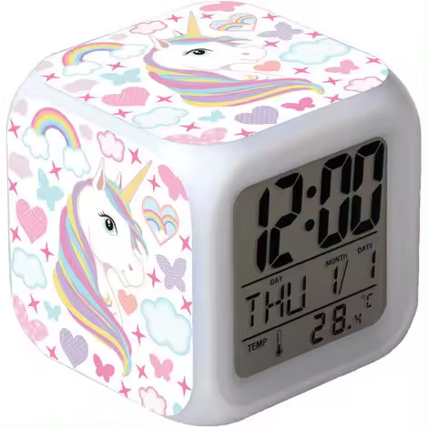 Despertadores para Niños, Despertadores de Unicornio para niños with Patrón de Unicornio de 4 Lados y 9 Tipos de Despertador with Luz LED Reloj de Noche - 1