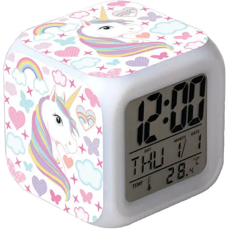 Despertadores para Niños, Despertadores de Unicornio para niños with Patrón de Unicornio de 4 Lados y 9 Tipos de Despertador with Luz LED Reloj de Noche - 1