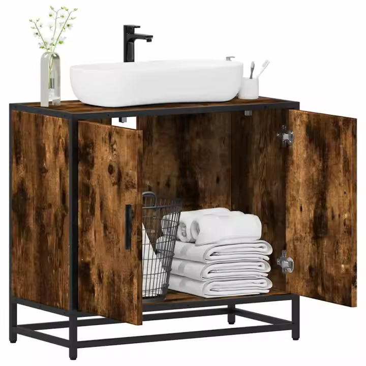 vidaXL Armario de lavabo de baño madera 65x33x60 cm en color Roble Sonoma/Gris sonoma/Negro y más | almacenamiento funcional diseño moderno para baño dormitorio sala - 1