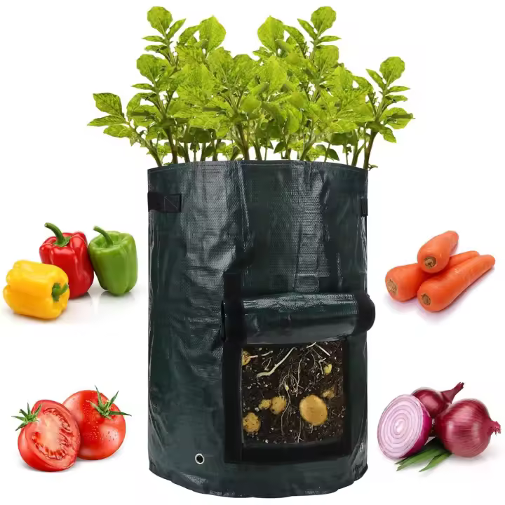 Bolsas DE CULTIVO DE 10 galones con tapa abatible y ASA, resistentes y ventiadas, para tomates y frutas (paquete de 4) - 1