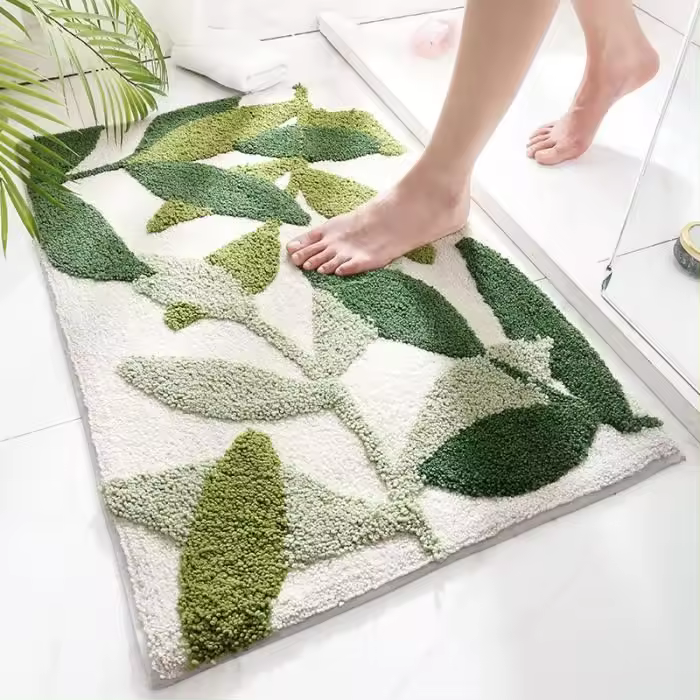 Alfombras de baño-50x80 cm-Resistente-Absorbente-Antideslizante-Suave y moda - Lavable a Máquina-Hoja Verde - 1
