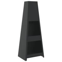 vidaXL Chimenea de exterior con leñero y diseño de torre acero negro - details 1