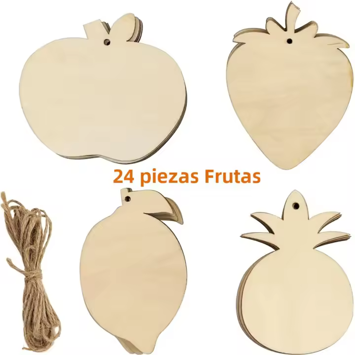 24 Pack Cortes De Frutas De Madera No Pintadas Para Pintar Manualidades Colgantes De Forma De Manzana Limón Piña Fresa Decoraciones De Artesanía Y Regalos - 1