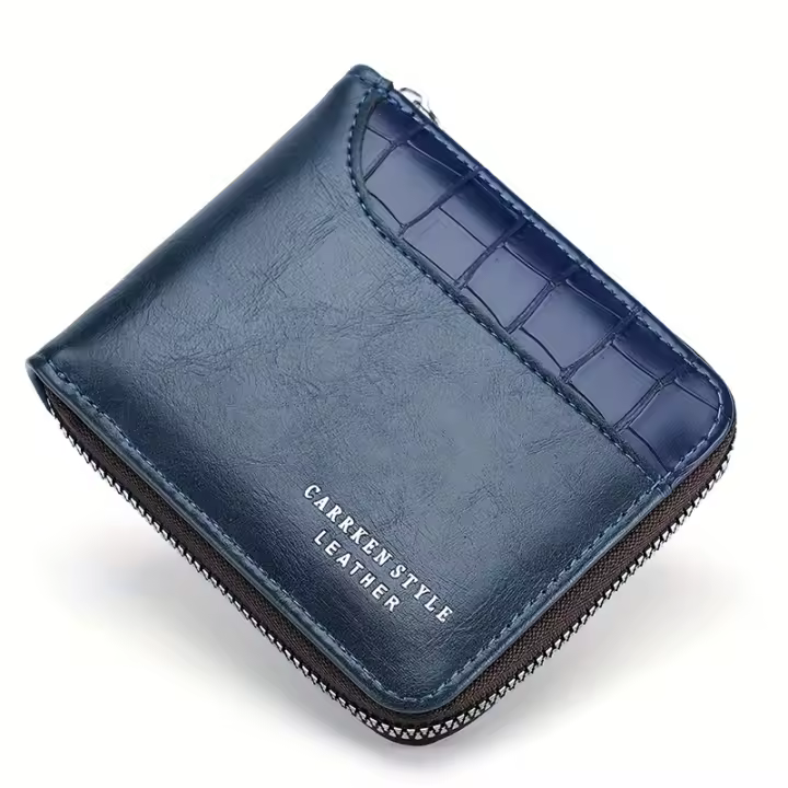 Cartera De Cuero Para Hombre Lujo Monedero Con Bolsillo Para Monedas Y Tarjetas Cierre De Cremallera Antirrobo Para Regalos - 1