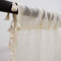 Cortinas De Lino Algodón Para Sala De Estar Boho Crema Semi Transparentes Con Borlas Y Bolsillo Para Rodamiento Voile Cortinas Soltas Para Ventana - details 7
