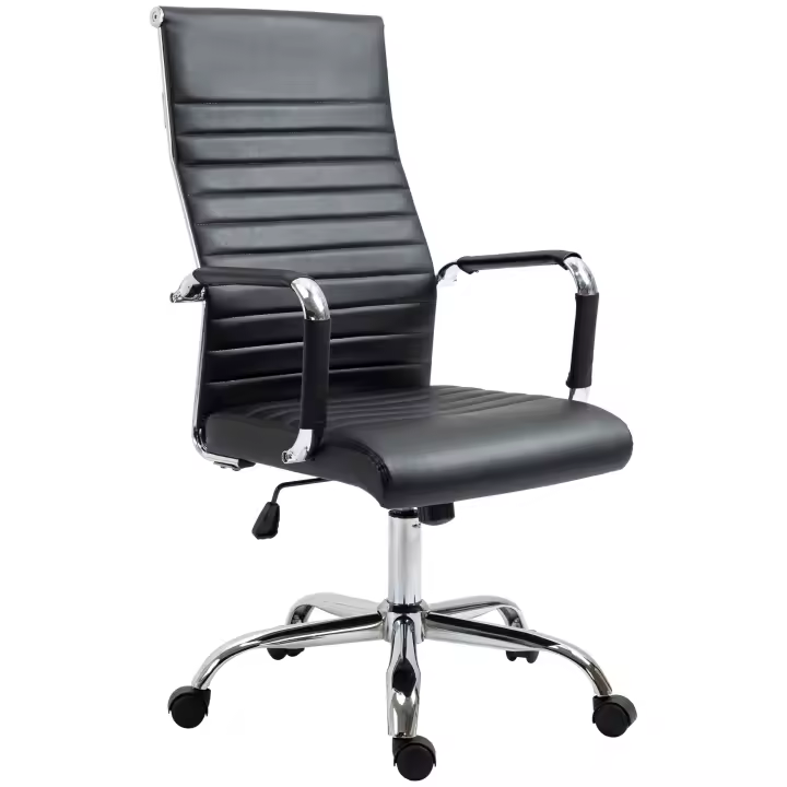 Vinsetto Silla de Oficina Ergonómica Silla de Escritorio Giratoria 360° Basculante con Altura Ajustable y Ruedas Reposabrazos Piel Sintética 54x62x104-114 cm - 1
