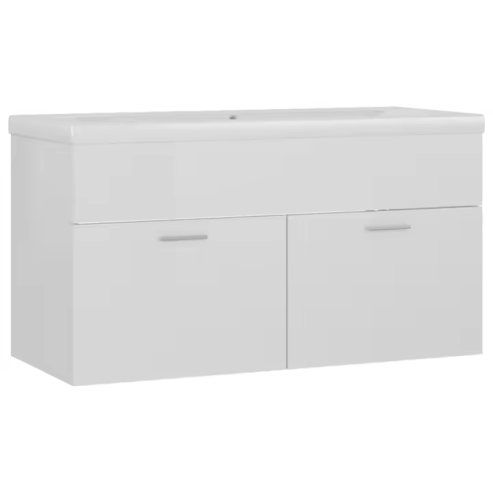 Mueble con lavabo de Madera de Ingeniería Blanco brillantemente - 1