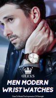 Reloj De Negocios Lujo Para Hombre OLEVS Con Correa De Cuero Resistente Al Agua Y a La Choque Movimiento Cuarzo Display Numeral Romano Estilo Casual - details 0