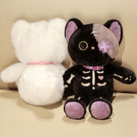 Muñeco De Peluche Gato Esqueleto Negro Kawaii Creativo Animal De Peluche Cojín Gótico Para Niños Regalos De Halloween Tamaño 40cm Relleno De Algodón PP - details 4