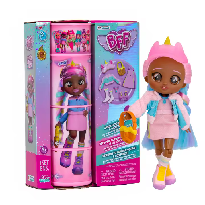 BFF BY BEBÉS LLORONES S2 Jassy | Muñeca Fashion Coleccionable con Pelo Largo, Ropa de Tela y 9 Accesorios - Juguete de Regalo para niños +5 Años - 1