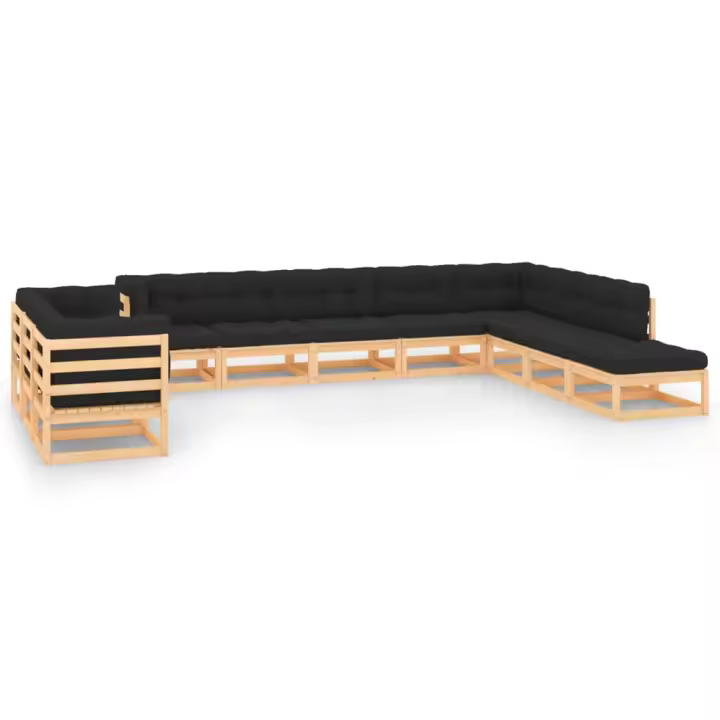 vidaXL Muebles de jardín 11 pzas cojines antracita madera maciza pino - 1