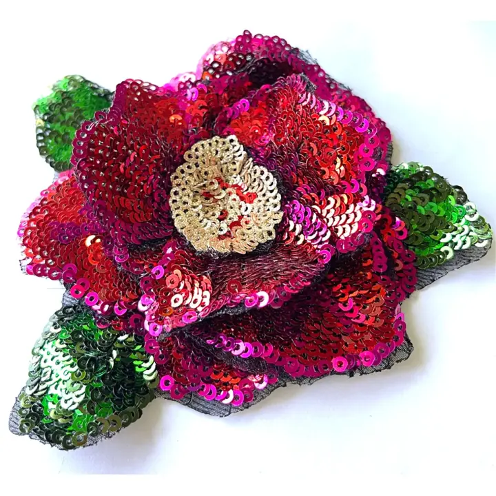 1 Pieza Patch De Rosa 3D Con Lentejuelas Rojas Para Moda Aplicación Brillante En Ropa DIY Parche Floral Para Adultos - 1