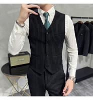 Traje Tres Piezas De Calidad Alta Con Rayas Y Color Sólido Estilo Coreano Traje Slim-fit Con Chaleco Y Pantalones Para Hombres - details 16