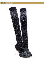 Botas Largas De Mujer Con Diamantes Punta Afilada Y Tacón Alto Talla Grande 43 Verano 2024 Moda Elegante Para Fiestas Y Noches Saludables - details 5