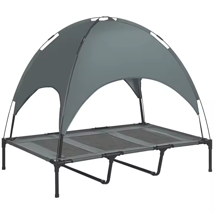 PawHut Cama Elevada para Mascotas Portátil con Toldo Extraíble Tela Transpirable al Aire Libre para Interior y Exterior 122x92x108 cm - 1