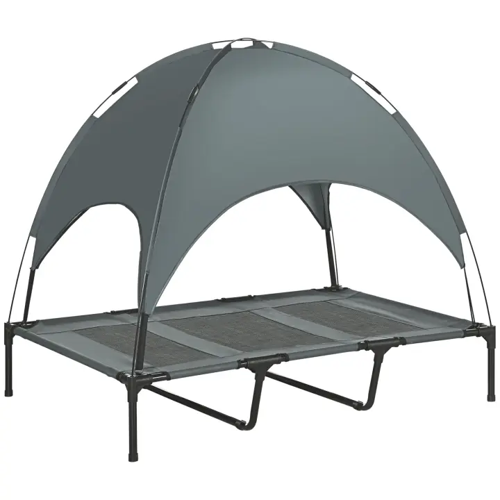 PawHut Cama Elevada para Mascotas Portátil con Toldo Extraíble Tela Transpirable al Aire Libre para Interior y Exterior 122x92x108 cm - 1