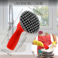 Limpia Ollas De Hierro Fundido Con Cuerda De Acero Inoxidable Y Mango De Silicona Herramienta De Limpieza Para Cocina Utensilios De Cocinar Y Repostería - details 1