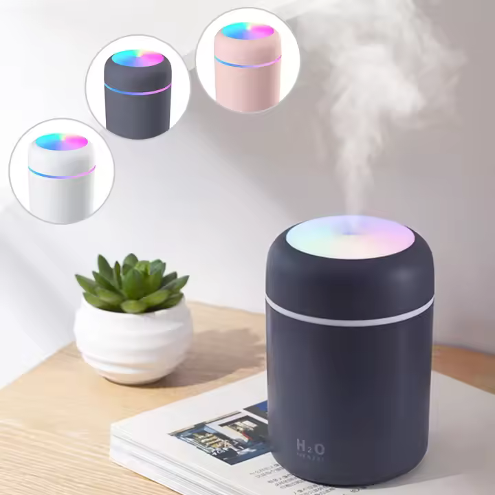 Humidificador portátil USB de 300 ml, difusor de aroma ultrasónico shape with brilliant De Taza, Humidificador purificador de vapor frío with Luz Cian Romántica - 1